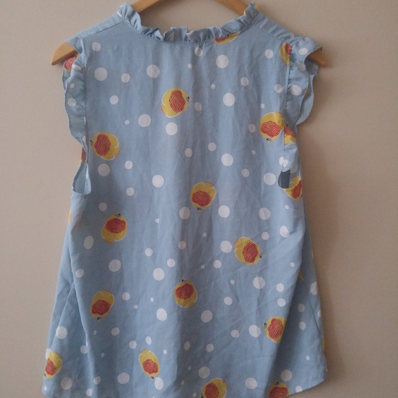 Light Blue Fish Pattern Blouse - Picture 6 of 6
